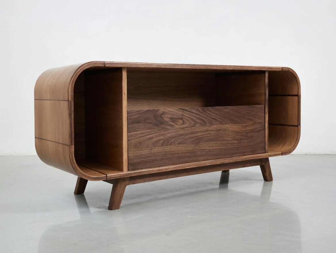 Curved oak sideboard with drawers — Interior Furniture